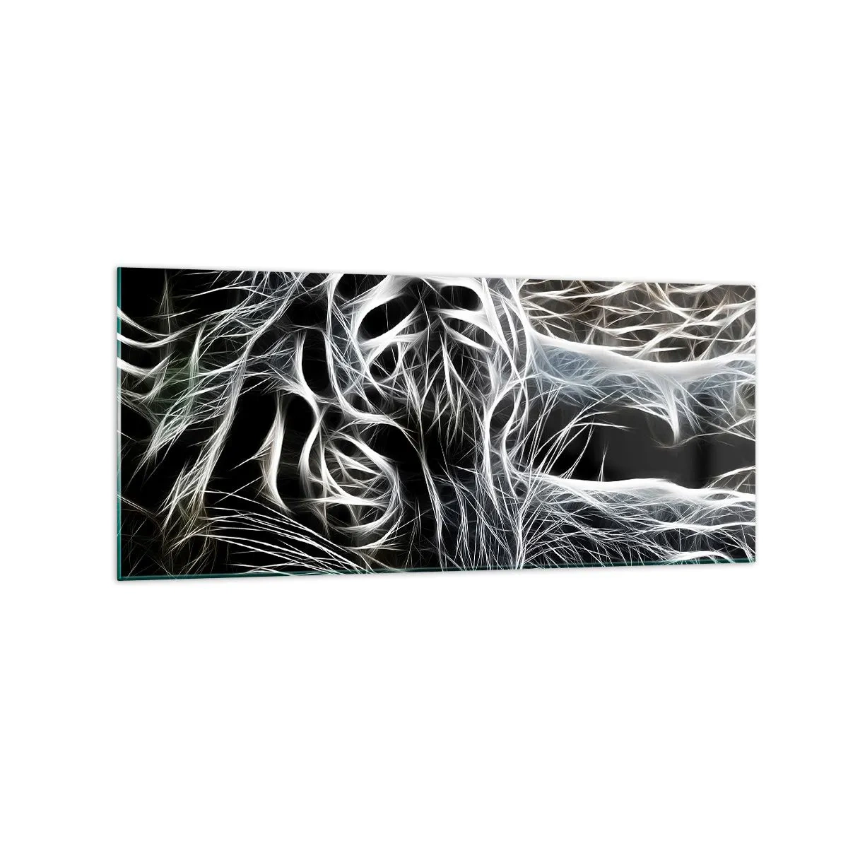 Cuadro sobre vidrio - Impresiones sobre Vidrio - Un patrón abstracto que representa la silueta de un gato sobre un fondo negro. - 120x50cm - Un estudio sobre la ligereza felina - Decoración de pared moderna para salón y dormitorio ARTTOR