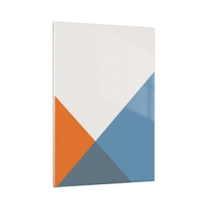 Cuadro sobre vidrio - Impresiones sobre Vidrio - Triángulos geométricos en tonos azules y naranjas. - 80x120cm - Desde el punto de vista de... - Decoración de pared moderna para salón y dormitorio ARTTOR