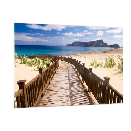 Cuadro sobre vidrio - Impresiones sobre Vidrio - Camino de madera en la playa que conduce al mar. - 120x80cm - Llévame a la isla de la felicidad - Decoración de pared moderna para salón y dormitorio ARTTOR