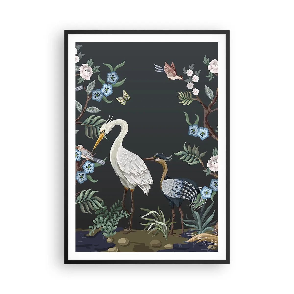 Póster en marco negro - Desfile de aves - 70x100 cm
