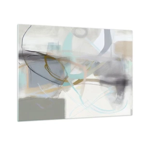 Cuadro sobre vidrio - Impresiones sobre Vidrio - Una abstracción nebulosa con acentos pastel y grafito. - 70x50cm - Abstracción brumosa - Decoración de pared moderna para salón y dormitorio ARTTOR