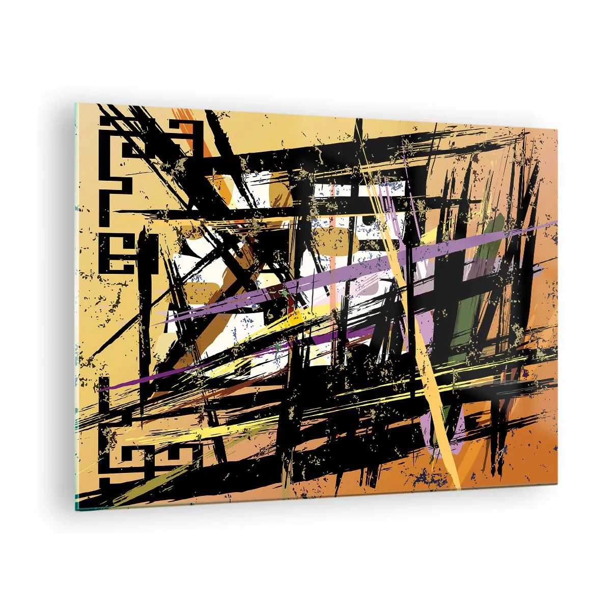 Cuadro sobre vidrio - Impresiones sobre Vidrio - Composición geométrica abstracta en líneas nítidas - 70x50cm - Corte afilado - Decoración de pared moderna para salón y dormitorio ARTTOR