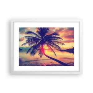 Póster en marco blanco - Atardecer bajo las palmeras - 40x30 cm