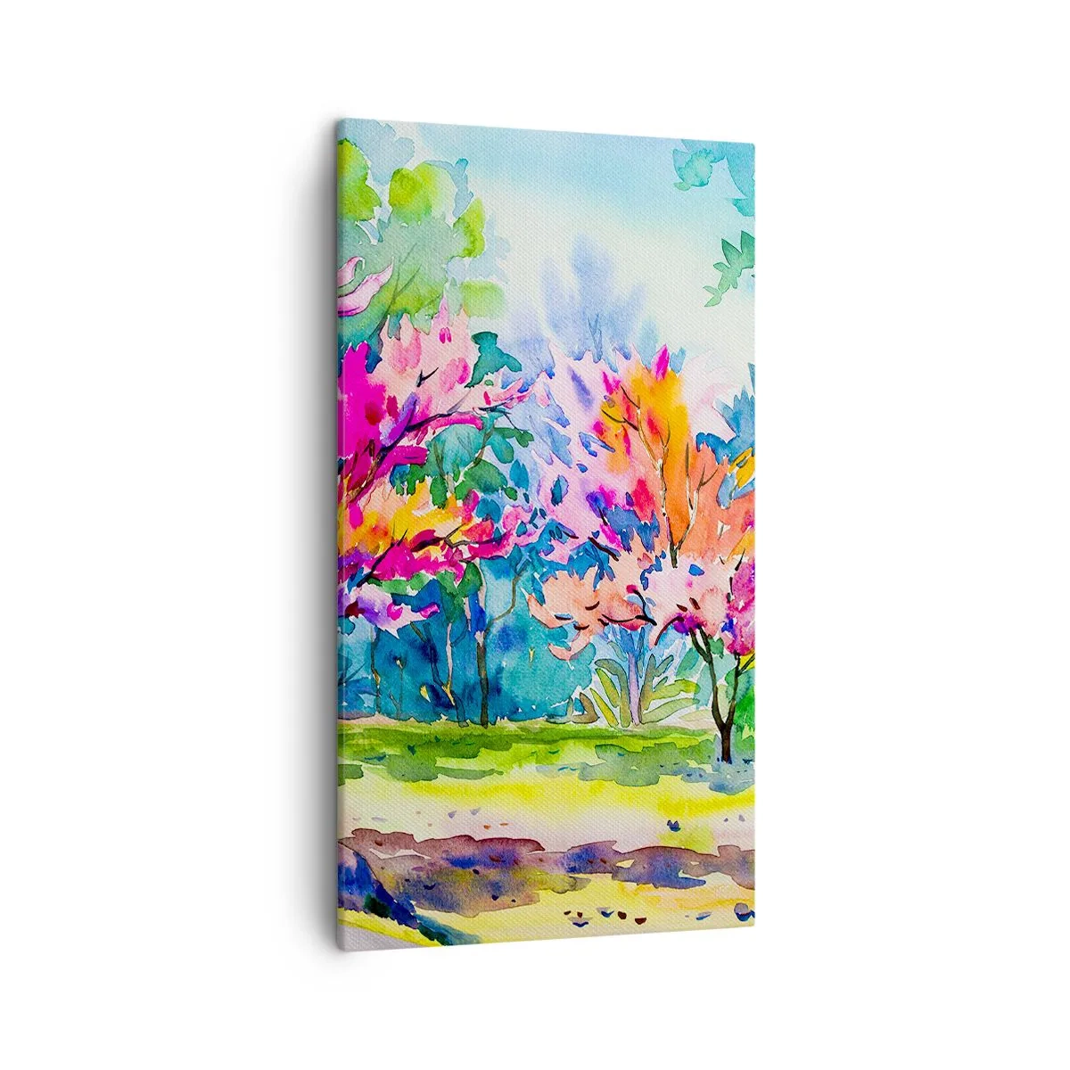 Cuadro sobre lienzo - Impresión de Imagen - Un jardín de arco iris en el esplendor de la primavera - 45x80 cm