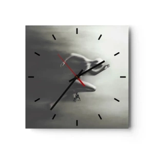 Reloj de pared - Reloj de vidrio - Una silueta en blanco y negro de una figura corriendo en un estilo dinámico y surrealista. - 30x30cm - Imparable - Decoración de pared moderna para salón y dormitorio ARTTOR