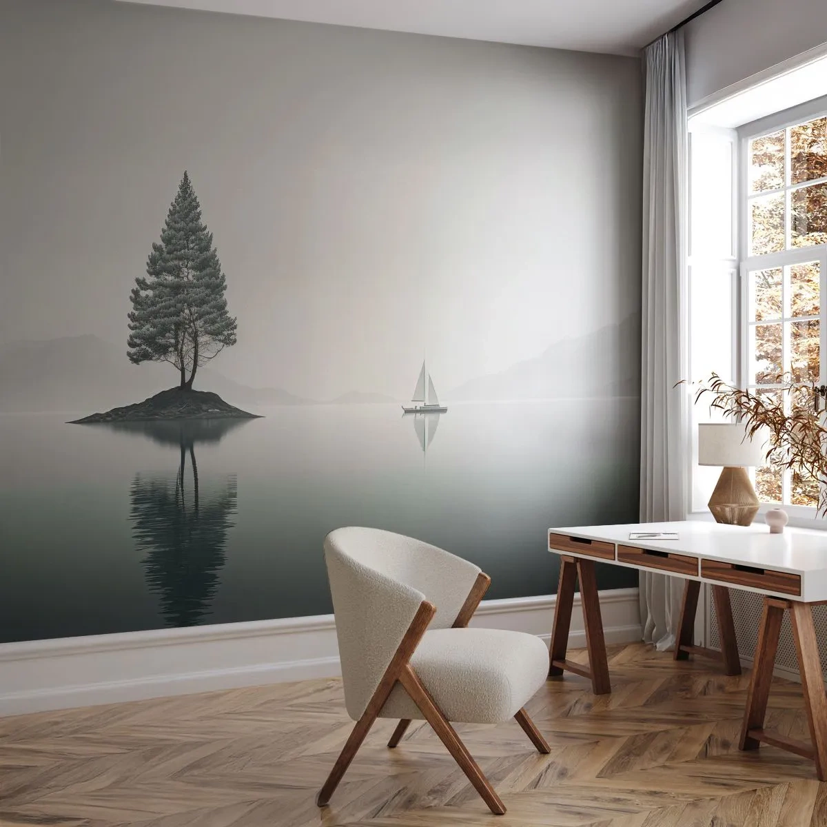 Fotomural Premium Canvas - Un sueño hecho realidad - Calma, Velero, Lago - 300x210 cm