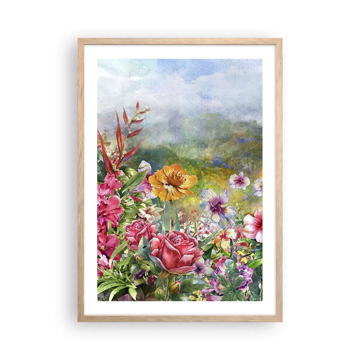 Póster en marco roble claro - Un jardín enloquecido - 50x70 cm