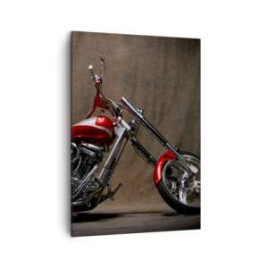 Cuadro sobre lienzo - Impresión de Imagen - Motocicleta roja personalizada sobre un fondo de tela marrón. - 50x70cm - Belleza rojo-plateada - Decoración de pared moderna para salón y dormitorio ARTTOR