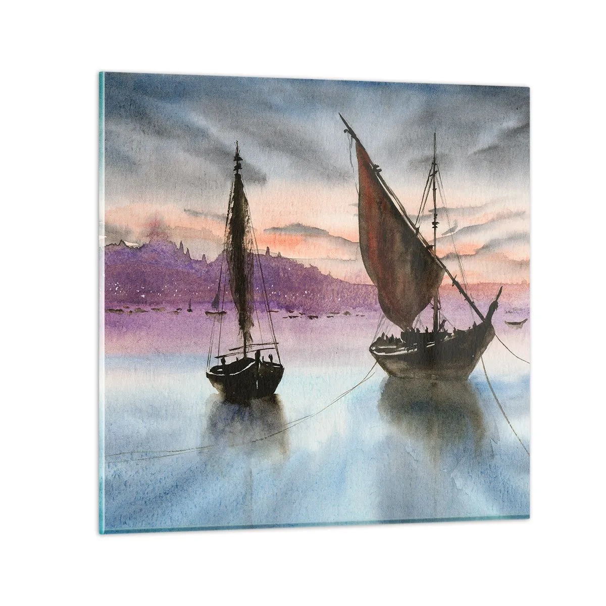 Cuadro sobre vidrio - Impresiones sobre Vidrio - Atardecer en el puerto - 30x30 cm