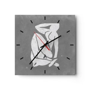 Reloj de pared - Reloj de vidrio - Un dibujo de silueta minimalista sobre un fondo gris. - 30x30cm - En sus pensamientos - Decoración de pared moderna para salón y dormitorio ARTTOR