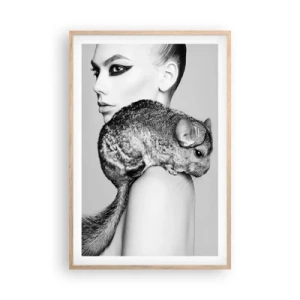 Póster en marco roble claro - Dama con chinchilla - 61x91 cm