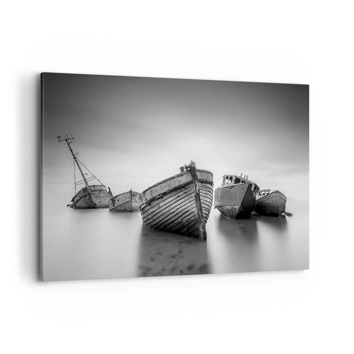 Cuadro sobre lienzo - Impresión de Imagen - Barcos abandonados en aguas tranquilas - 120x80cm - Ahora solo quedan los recuerdos... - Decoración de pared moderna para salón y dormitorio ARTTOR