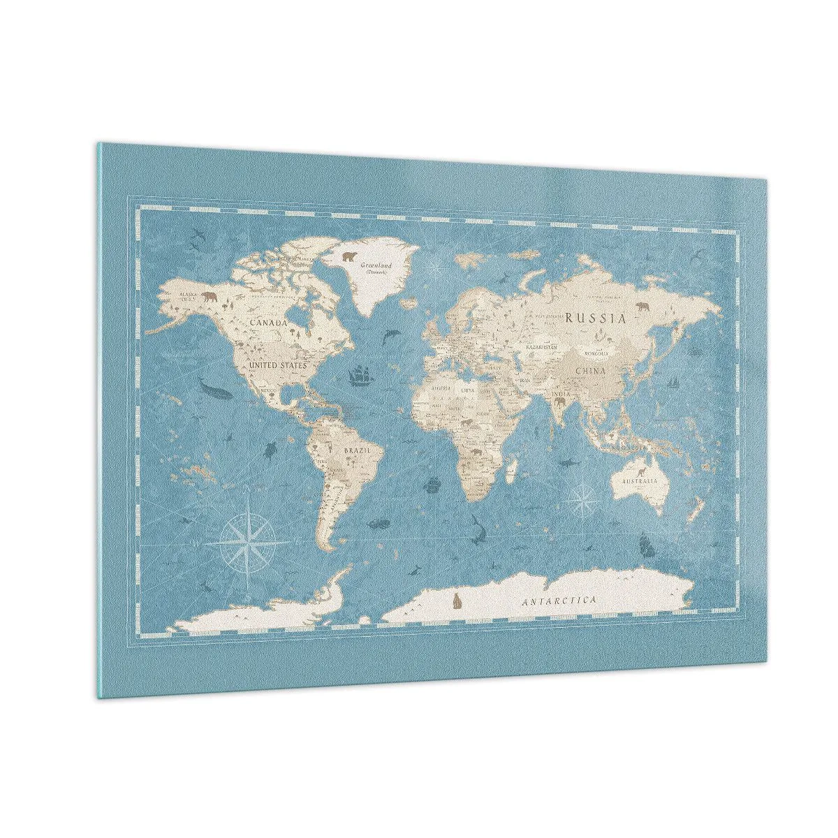 Cuadro sobre vidrio - Impresiones sobre Vidrio - Mapa del mundo estilizado sobre fondo azul - 100x70cm - Un mundo al alcance de la mano - Decoración de pared moderna para salón y dormitorio ARTTOR