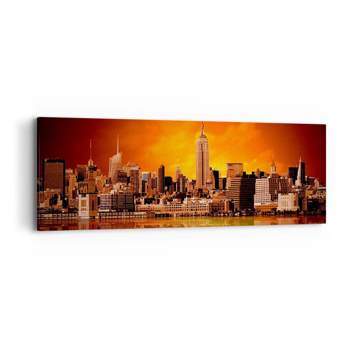 Cuadro sobre lienzo - Impresión de Imagen - Un panorama de la ciudad en amarillo y marrón - 90x30 cm