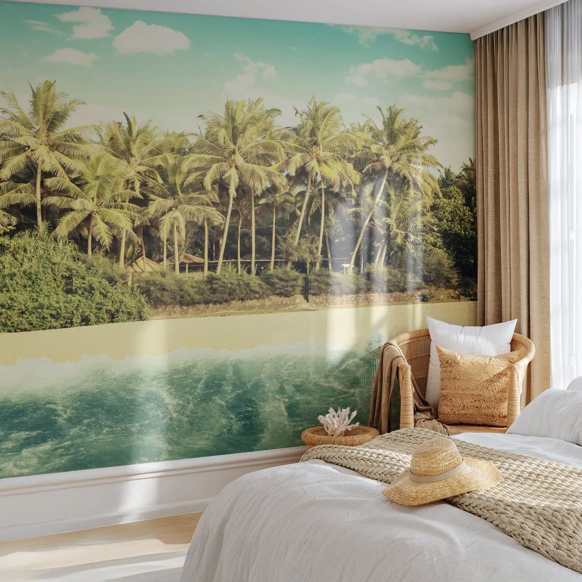Fotomural Premium Canvas - ¿Qué tal aquí? - Paisaje, Playa, Palmera de cocos - 250x175 cm