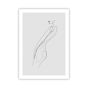Póster - Un boceto minimalista de una silueta femenina sobre un fondo claro. - 50x70cm - Apenas una promesa - Decoración de pared moderna para salón y dormitorio ARTTOR