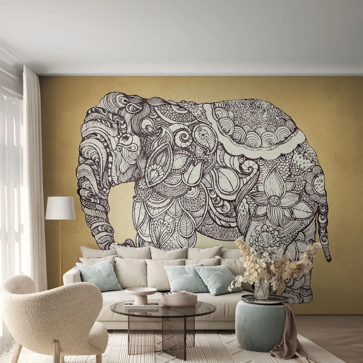 Fotomural Autadhesivo Deluxe Sticker - El elefante decorado - Elefante, indio, Animal - 250x175 cm