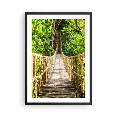 Póster en marco negro - Un puente de cuerda de madera rodeado de exuberante vegetación. - 50x70cm - Suspendido en verde - Decoración de pared moderna para salón y dormitorio ARTTOR