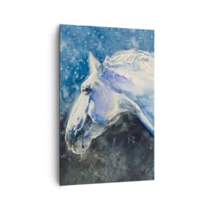 Cuadro sobre lienzo - Impresión de Imagen - Un retrato de un caballo en tonos azules con un efecto de acuarela pictórica. - 80x120cm - Retrato en un resplandor azul - Decoración de pared moderna para salón y dormitorio ARTTOR