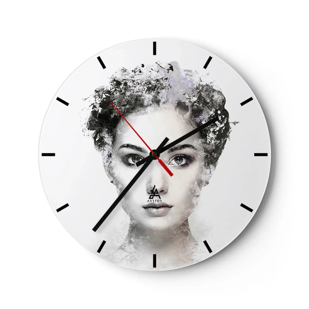 Reloj de pared - Reloj de vidrio - Retrato artístico de una mujer con efectos de desenfoque y textura. - 30x30cm - Un retrato extremadamente elegante - Decoración de pared moderna para salón, cocina y dormitorio ARTTOR