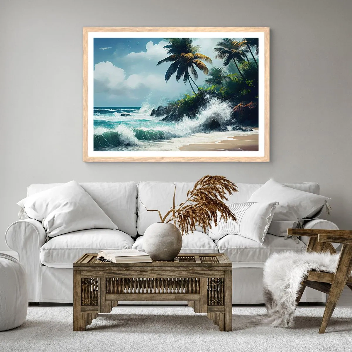 Póster en marco roble claro - En una costa tropical - 70x50 cm