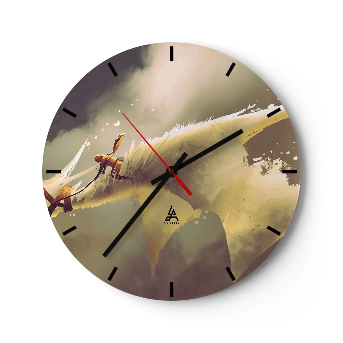 Reloj de pared - Reloj de vidrio - Un héroe en batalla contra un paisaje místico. - 30x30cm - Al rescate - Decoración de pared moderna para salón, cocina y dormitorio ARTTOR