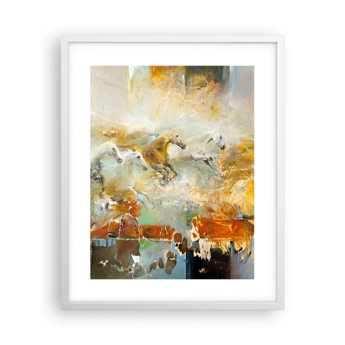 Póster en marco blanco - Galopando a través de la luz - 40x50 cm