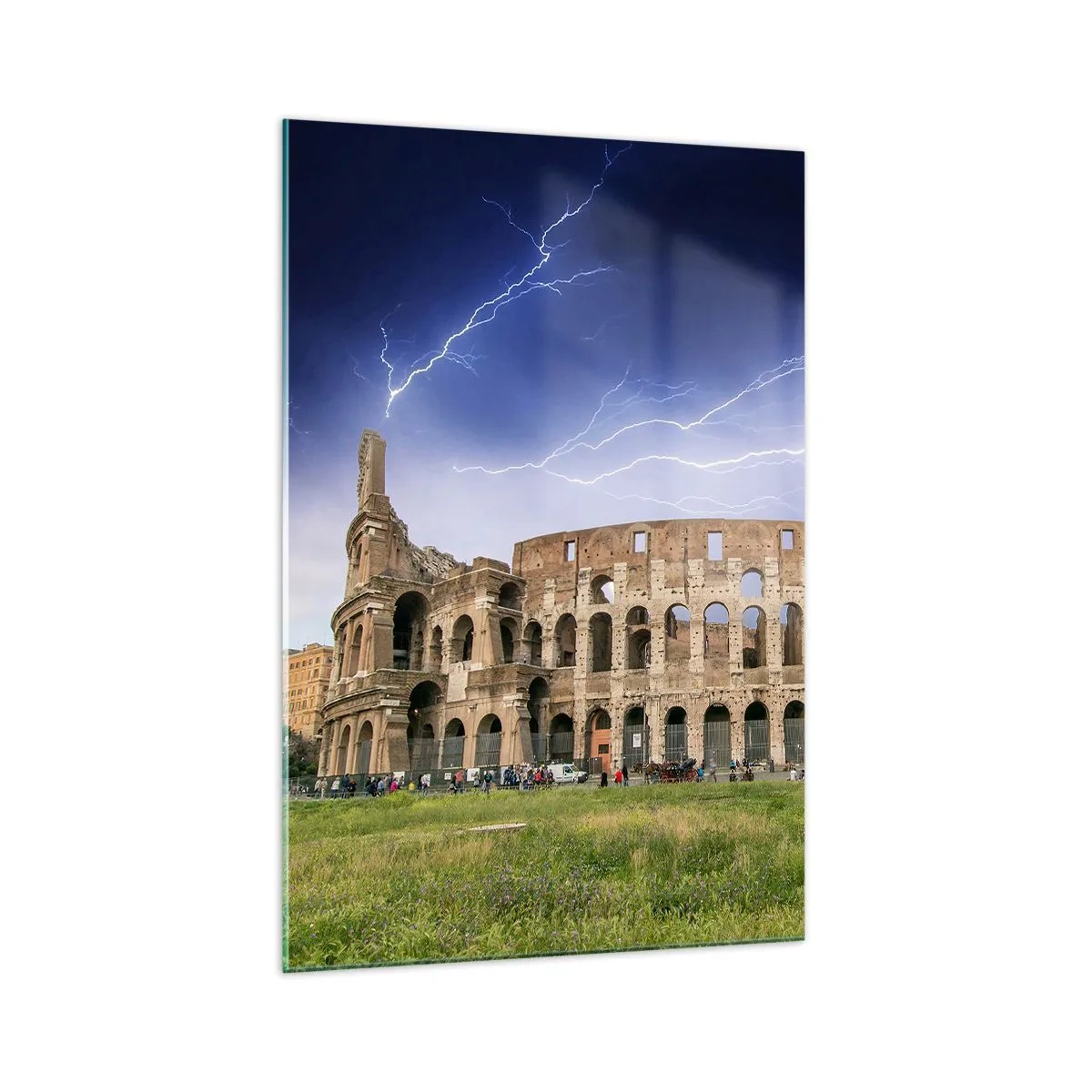 Cuadro sobre vidrio - Impresiones sobre Vidrio - El Coliseo de Roma iluminado por un rayo - 70x100cm - Arena de guerreros - Decoración de pared moderna para salón y dormitorio ARTTOR