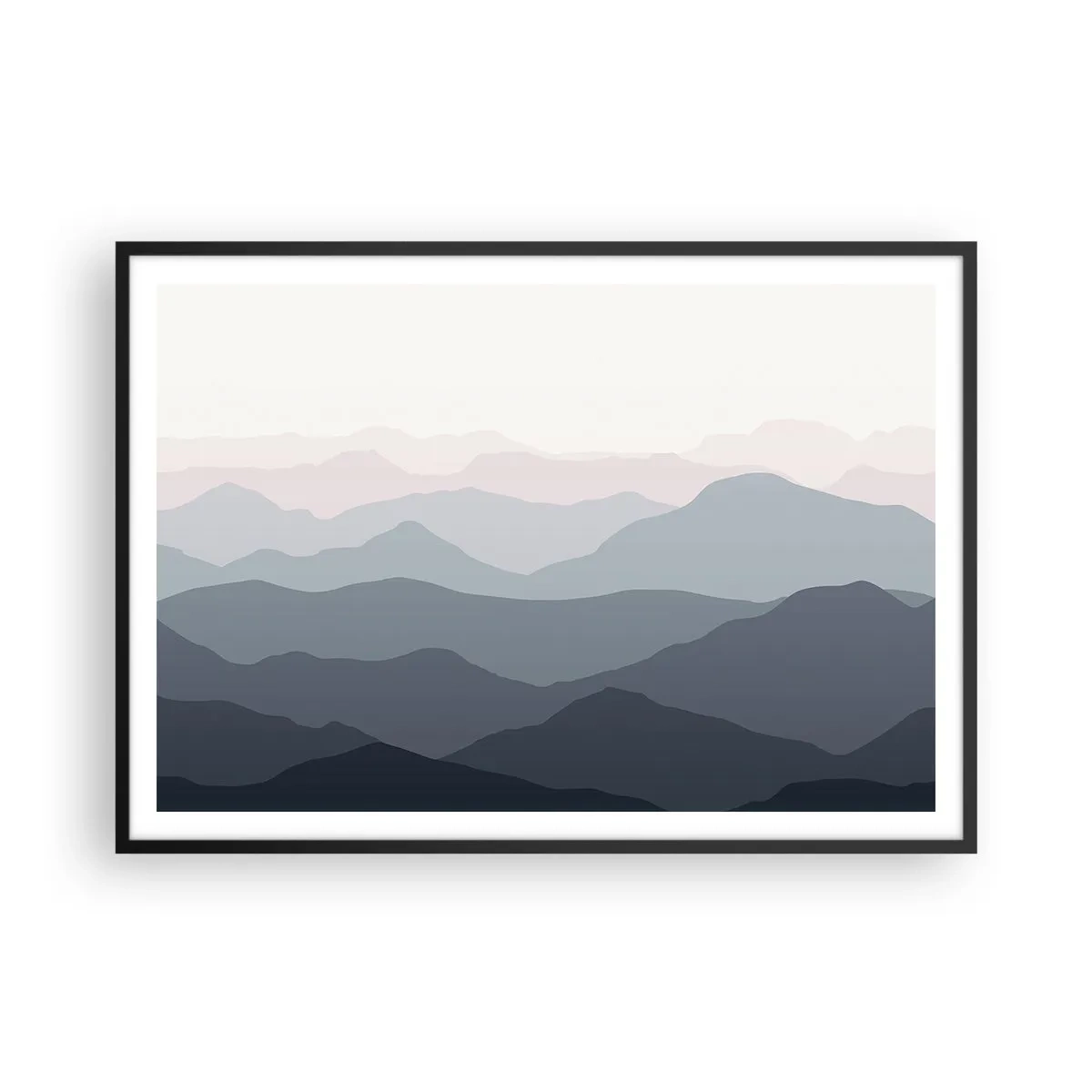 Póster en marco negro - Capas sutiles de montaña en tonos grises y azules. - 100x70cm - Cordilleras a la vista - Decoración de pared moderna para salón y dormitorio ARTTOR