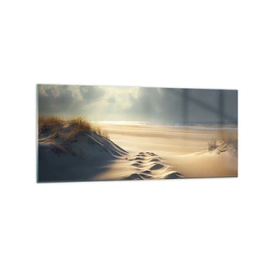 Cuadro sobre vidrio - Impresiones sobre Vidrio - Dunas doradas en la playa al atardecer con vistas al mar - 120x50cm - Paisaje tranquilizador - Decoración de pared moderna para salón y dormitorio ARTTOR