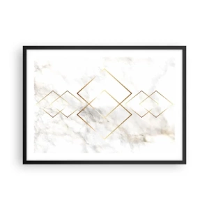 Póster en marco negro - Rombos dorados minimalistas sobre un fondo de mármol. - 70x50cm - Una vista al infinito - Decoración de pared moderna para salón y dormitorio ARTTOR