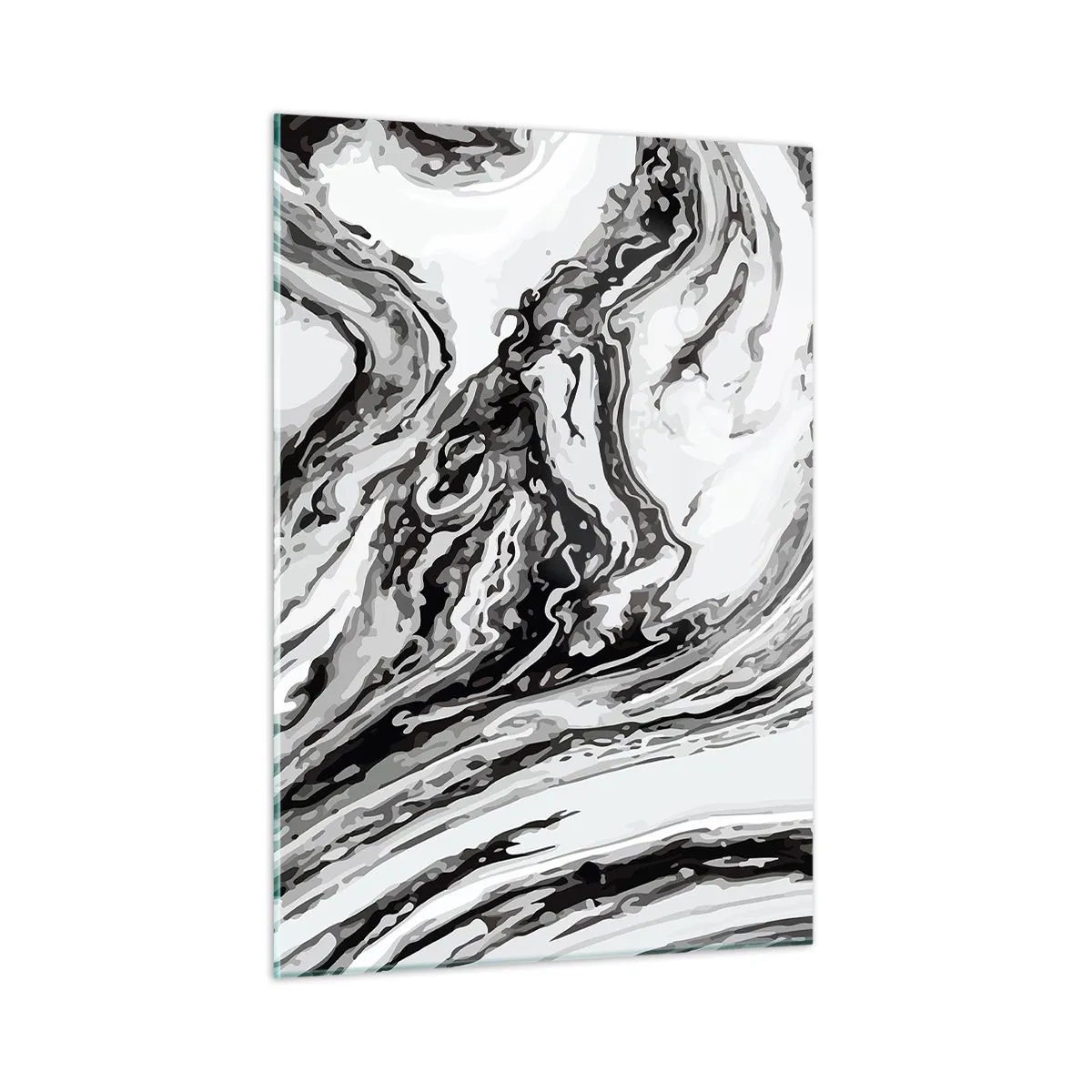 Cuadro sobre vidrio - Impresiones sobre Vidrio - Un patrón abstracto en tonos de blanco y negro que se asemeja a ondas. - 50x70cm - Al principio existía el caos - Decoración de pared moderna para salón y dormitorio ARTTOR
