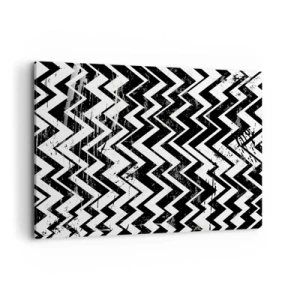 Cuadro sobre lienzo - Impresión de Imagen - Patrón en zigzag en blanco y negro con abrasiones artísticas - 120x80cm - Zig-blanco, zag-negro - Decoración de pared moderna para salón y dormitorio ARTTOR