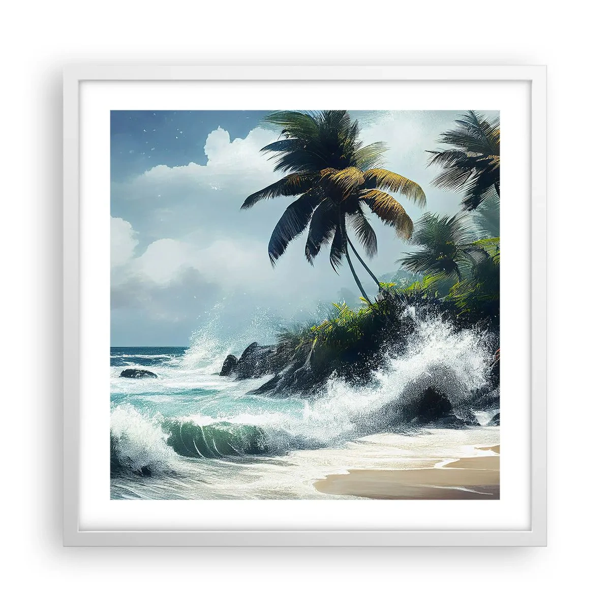 Póster en marco blanco - En una costa tropical - 50x50 cm
