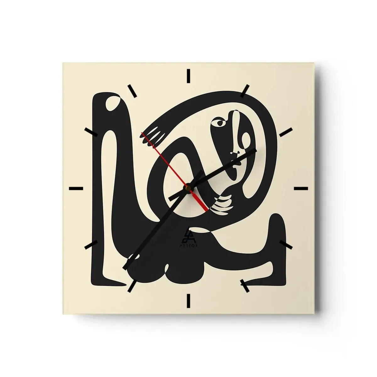 Reloj de pared - Reloj de vidrio - Una figura abstracta en negro sobre un fondo beige. - 30x30cm - Casi Picasso - Decoración de pared moderna para salón y dormitorio ARTTOR