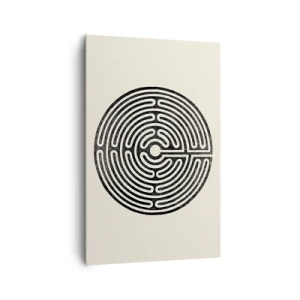 Cuadro sobre lienzo - Impresión de Imagen - Laberinto circular en blanco y negro sobre un fondo claro - 80x120cm - Orden misterioso - Decoración de pared moderna para salón y dormitorio ARTTOR