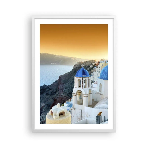 Póster en marco blanco - Santorini - el abrazo a las rocas - 50x70 cm