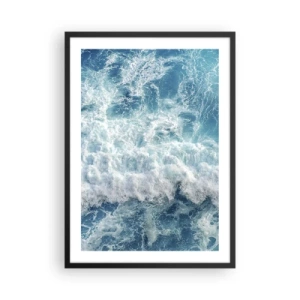 Póster en marco negro - Olas marinas dinámicas en tonos azules - 50x70cm - Alegre y con mucho brío - Decoración de pared moderna para salón y dormitorio ARTTOR