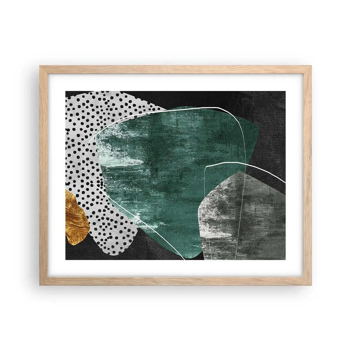 Póster en marco roble claro - Abstracción colorista con un copo de oro - 50x40 cm