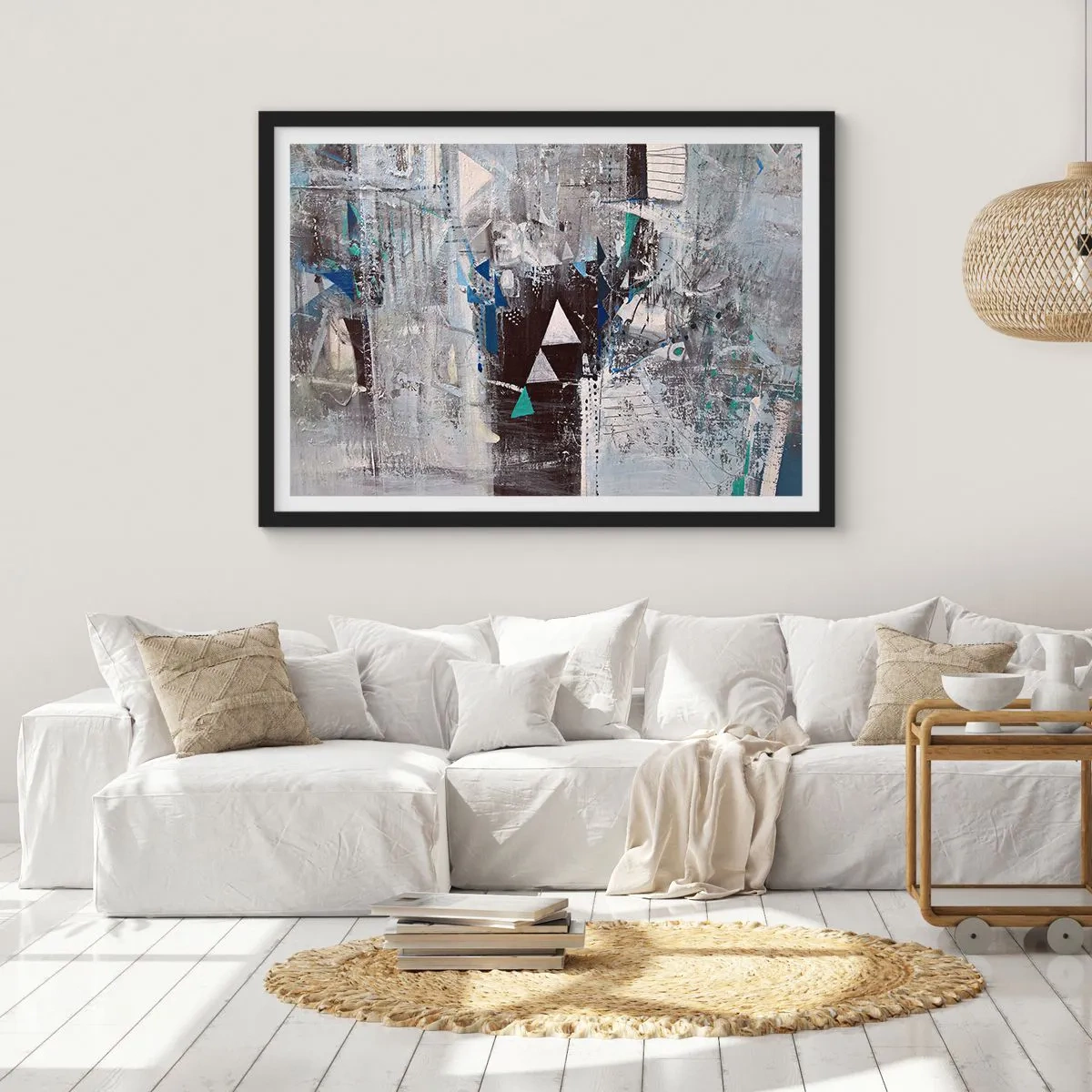 Póster en marco negro - Composición abstracta con triángulos y patrones geométricos. - 70x50cm - El orden superior de los triángulos - Decoración de pared moderna para salón y dormitorio ARTTOR