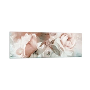 Cuadro sobre vidrio - Impresiones sobre Vidrio - Delicadas rosas en tonos pastel sobre un fondo claro. - 160x50cm - El espíritu del romanticismo - Decoración de pared moderna para salón y dormitorio ARTTOR