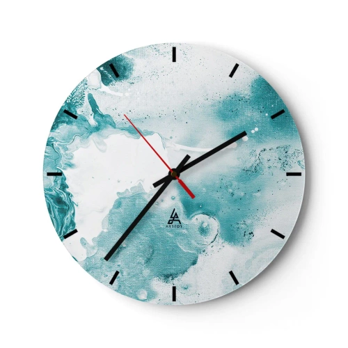 Reloj de pared - Reloj de vidrio - Composición abstracta en tonos turquesa y blanco. - 30x30cm - Remansos de azul - Decoración de pared moderna para salón, cocina y dormitorio ARTTOR