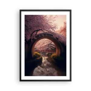 Póster en marco negro - Un puente romántico entre cerezos en flor - 50x70cm - Primavera japonesa - Decoración de pared moderna para salón y dormitorio ARTTOR