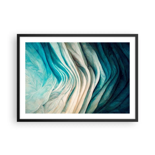 Póster en marco negro - Ondas dinámicas en tonos azules y blancos. - 70x50cm - Azul insaciable - Decoración de pared moderna para salón y dormitorio ARTTOR