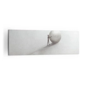 Cuadro sobre lienzo - Impresión de Imagen - Una figura minimalista con una pelota sobre un fondo claro y monocromático. - 160x50cm - El juego de la vida - Decoración de pared moderna para salón y dormitorio ARTTOR