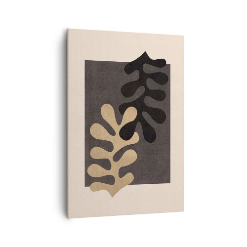 Cuadro sobre lienzo - Impresión de Imagen - Hojas abstractas en negro y beige sobre un fondo rectangular. - 70x100cm - Ausencia y complemento - Decoración de pared moderna para salón y dormitorio ARTTOR