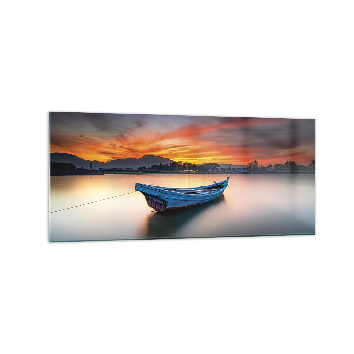 Cuadro sobre vidrio - Impresiones sobre Vidrio - Un barco en el agua durante una pintoresca puesta de sol. - 120x50cm - Se avecina una buena noche - Decoración de pared moderna para salón y dormitorio ARTTOR
