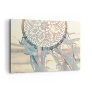 Cuadro sobre lienzo - Impresión de Imagen - Un delicado atrapasueños con el sol poniente como telón de fondo. - 100x70cm - Tótem sagrado - Decoración de pared moderna para salón y dormitorio ARTTOR