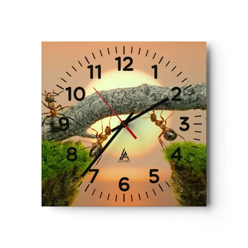 Reloj de pared - Reloj de vidrio - Trabajar juntos con alegría - 40x40 cm