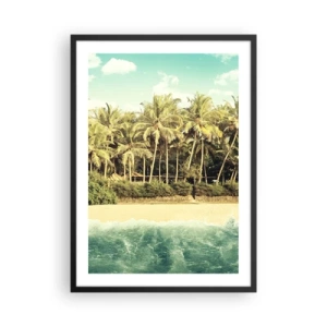 Póster en marco negro - Playa tropical con palmeras y aguas azules. - 50x70cm - ¿Qué tal aquí? - Decoración de pared moderna para salón y dormitorio ARTTOR